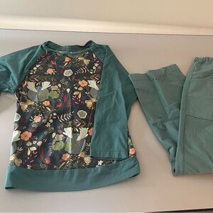 Women's Teal Floral Raglan Top and Pants Set